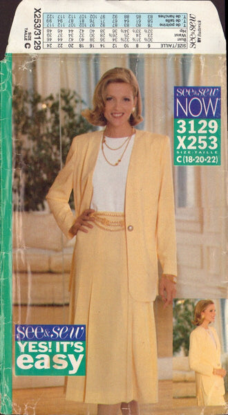 See&Sew 3129 Sewing Pattern, Jacket, Top And Skirt, Size 18-20-22, Uncut, Factory Folded