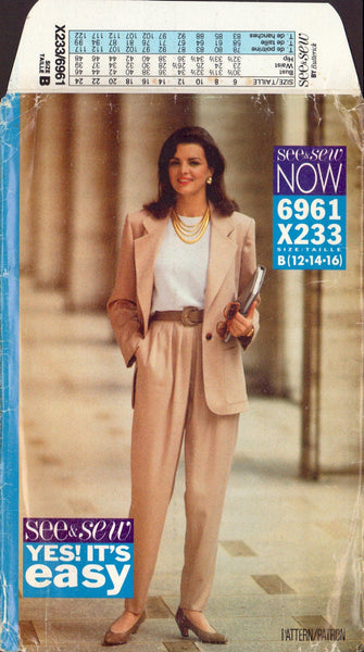See&Sew 6961 Sewing Pattern, Jacket and Pants, Size 12-14-16, Uncut, Factory Folded