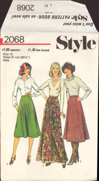 Style 2068 Sewing Pattern, 3-Lengths Skirt, Size 12, Cut, Complete