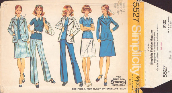 Simplicity 5527 Sewing Pattern, Jacket, Top, Skirt and Pants, Size 18, Uncut, Factory Folded