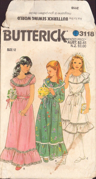 Butterick 3118 Sewing Pattern, Girls' Communion and Flower Dress, Size 12, Cut, Complete