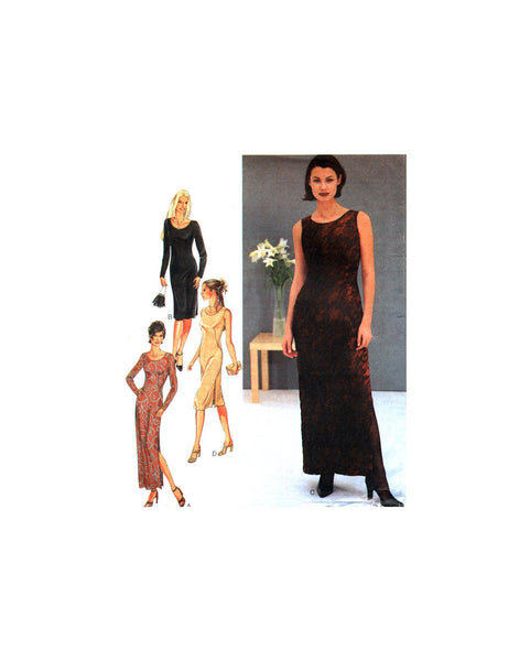 Style 2940 Sleeveless or Long Sleeved, Side Slit Evening Dress, Uncut, Factory Folded Sewing Pattern Multi Size 8-18