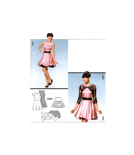Burda 7308 Party Dress, Bolero and Tulle Underskirt, Uncut, Factory Folded Sewing Pattern Multi Size 6-18