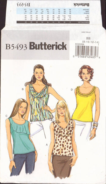 Butterick 5493 Sewing Pattern, Women's Tops, Size 8-14, Uncut, Factory Folded