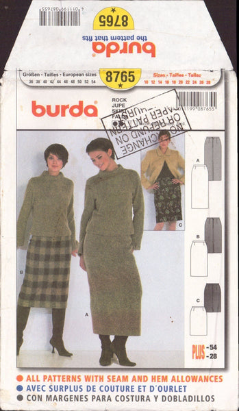 Burda 8765 Sewing Pattern, Skirt, Size 10-28, Uncut, Factory Folded