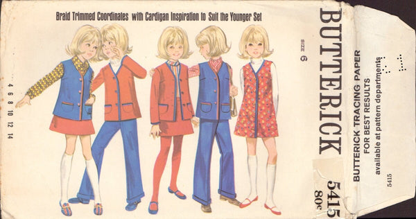 Butterick 5415 Sewing Pattern, Children's and Girls' Jacket, Jumper, Skirt and Pants, Size 6, Neatly Cut, Complete