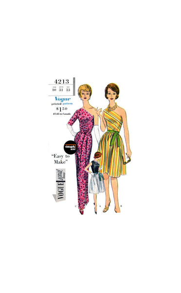 60s One Shoulder Evening Dress in Two Lengths, Bust 31" (79 cm) Vogue Special Design 4213, Vintage Sewing Pattern Reproduction