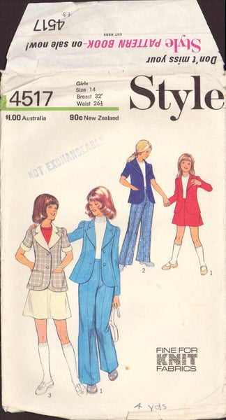 Style 4517 Sewing Pattern, Girls' Jacket, Skirt and Trousers, Girl Size 14, Cut, INCOMPLETE