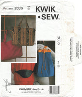 Kwik Sew 2036 Shoulder or Tote Bag, and Bum Bag/ Fanny Pack, Uncut, Factory Folded Sewing Pattern Various Sizes