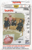 Burda 8591 Clothing for 31 cm and 38 cm Dolls and Portable Baby Doll Basinette, Uncut, Factory Folded Sewing Pattern