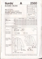 Burda 2560 Sewing Pattern, Women's Blouse, Size 10-22, Uncut, Factory Folded