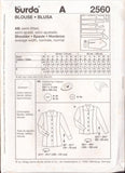 Burda 2560 Sewing Pattern, Women's Blouse, Size 10-22, Uncut, Factory Folded