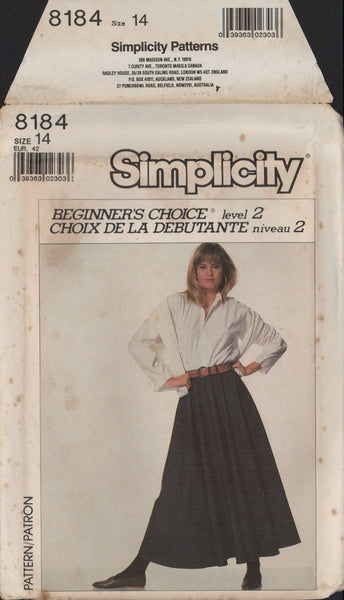 Simplicity 8184 Sewing Pattern, Circular Skirt, Size 14, Uncut, Factory Folded
