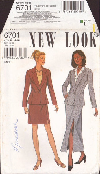 New Look 6701 Sewing Pattern, Jacket, Skirt, Size 6-16, Uncut, Factory Folded