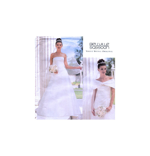 Vogue Bridal Design 2717 Strapless Bridal Gown with Train and Drape, Sewing Pattern Cut, Complete Size 6-10 or Part Cut, Complete 18-20
