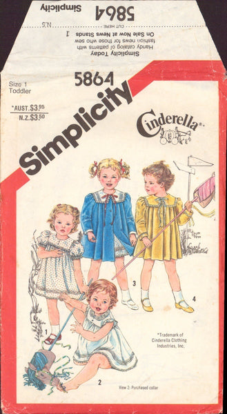 Simplicity 5864 Sewing Pattern, Toddlers' Dress and Coat, Size 1, Partially Cut, Complete