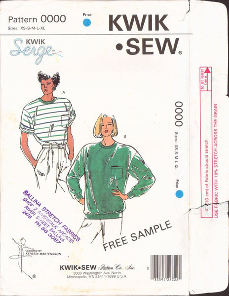Kwik Sew 0000 Sewing Pattern, Women's T-Shirts, Size XS-S-M-L-XL, Uncut, Factory Folded
