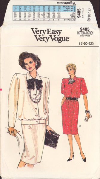 Vogue 9485 Sewing Pattern, Women's Top and Skirt, Size 8-10-12, Uncut, Factory Folded