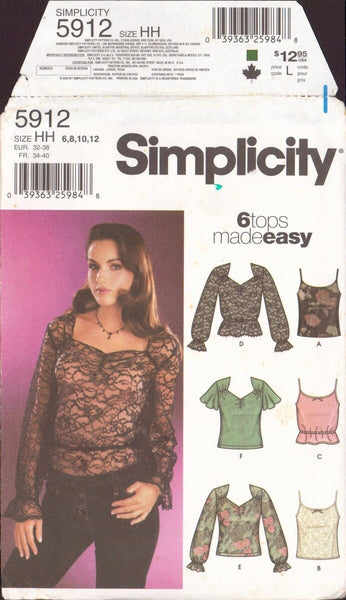 Simplicity 5912 Sewing Pattern, Blouse and Camisole, Size 6-12, Uncut, Factory Folded