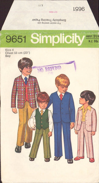 Simplicity 9651 Sewing Pattern, Boys' Jacket, Pants and Reversible Vest, Size 4, Partially Cut, Complete