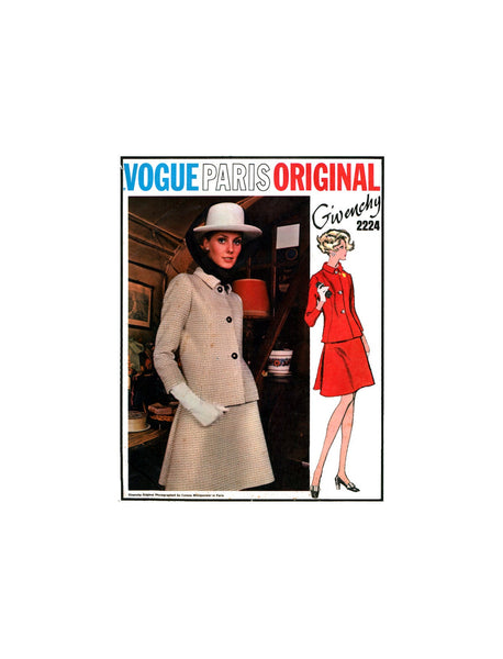 Vogue Paris Original 2224 Givenchy Semi-Fitted Jacket with 3/4 Sleeves, Darted, Rolled Collar and A-Line Skirt, Sewing Pattern Size 14