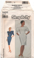 Simplicity 8485 V-Back Buttoned Cocktail Dress with Two Sleeve Styles, Uncut, Factory Folded Sewing Pattern Size 10