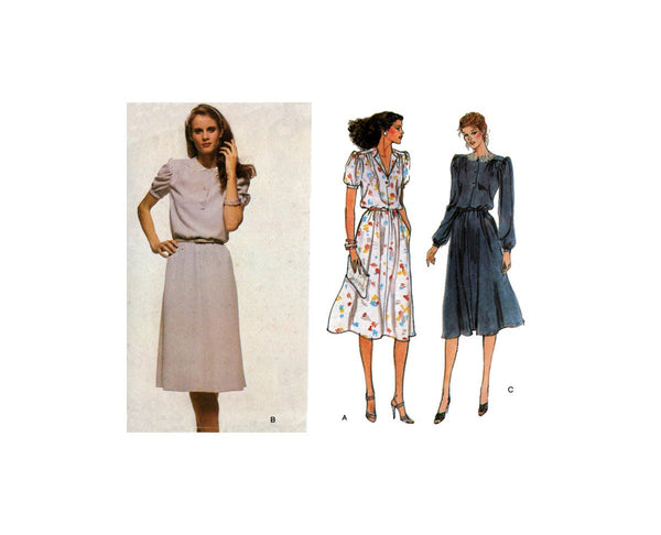 Vogue 7675 Blouson Dress with Slightly Flared Skirt and Sleeve Variations, Uncut, Factory Folded, Sewing Pattern Size 8
