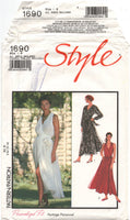 Style 1690 Long Sleeve or Sleeveless Wrap Dress with V-Neckine and Full Gathered Skirt, Uncut, Factory Folded Sewing Pattern Multi Size 8-18