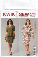 Kwik Sew 4082 Peplum Dress with Neckline and Sleeve Length Variations, Uncut, Factory Folded, Sewing Pattern Multi Size 31.5-45