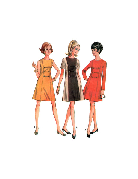 McCall's 9383 A-Line Dress with Panel Seaming and Sleeve Variations, Uncut, Factory Folded Sewing Pattern Size 12 Bust 34