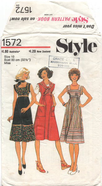 Style 1572 Empire Waist Dress with Square Neckline, Uncut, Factory Fol Patterns Central Style 1572 Empire Waist Dress with Square Neckline, Uncut, Factory Fol Patterns Central