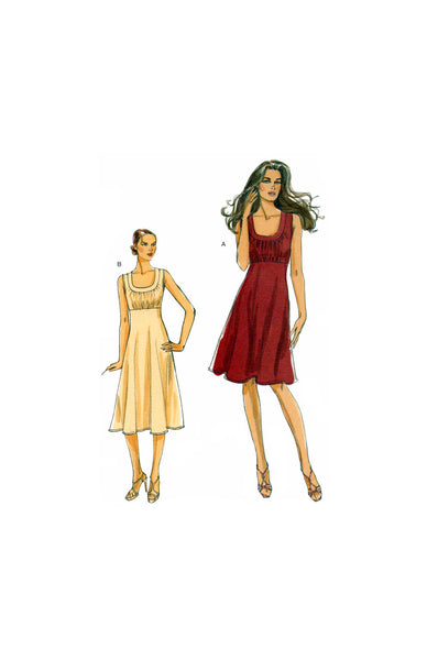 Vogue 8571 Fit and Flare Dress with Gathered Bodice in Two Lengths, Uncut, Factory Folded, Sewing Pattern Size 16-24