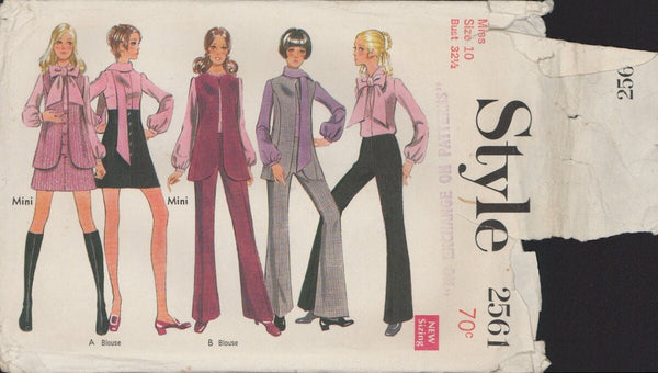 Style 2561 Womens' Blouse, Scarf, Skirt, Pants and Jacket, Size 10, Cut, Complete