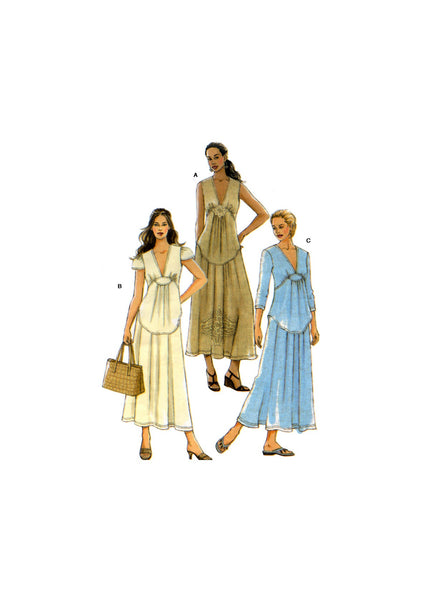 Vogue 8384 Front Gathered, Deep V-Neckline Dress with Sleeve Variations, Uncut, Factory Folded, Sewing Pattern Size 6-12