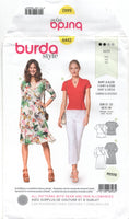 Burda 6443 Mock Wrap Top or Dress with Three Quarter Length or Short Sleeves, Uncut, Factory Folded, Sewing Pattern Multi Size 8-20