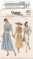 Vogue 9910 Sleeveless or Short Sleeve Blouson Bodice Dress with Straight or Flared Skirt, Uncut, Factory Folded Sewing Pattern Size 8-12
