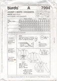 Burda 7994 Jacket with Style and Trim Variations, Uncut, Factory Folded, Sewing Pattern Multi Size 6-18