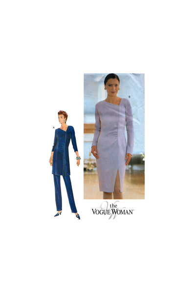 Vogue 7172 Asymmetrical Detail Dress or Tunic and Tapered Pants, Uncut, Factory Folded, Sewing Pattern Multi Size 6-16