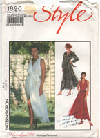 Style 1690 Long Sleeve or Sleeveless Wrap Dress with V-Neckine and Full Gathered Skirt, Uncut, Factory Folded Sewing Pattern Multi Size 8-18