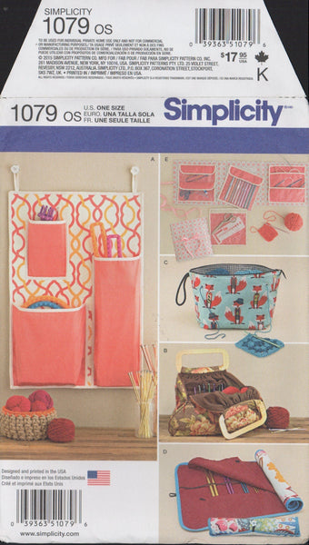Simplicity 1079 Sewing Patterns, Knit and Crochet Storage Accessories, Uncut, Factory Folded