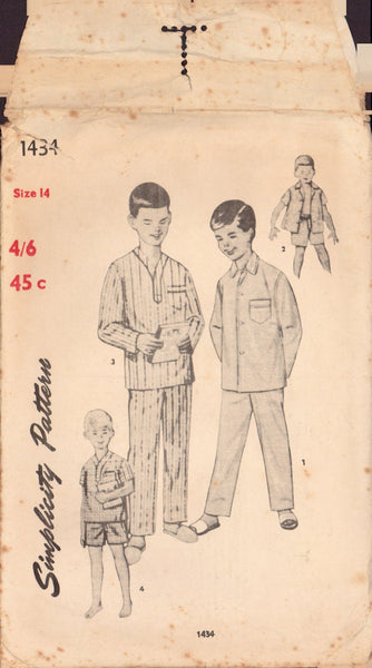 Simplicity 1434 Sewing Pattern, Boys' Pajamas, Cut, Complete