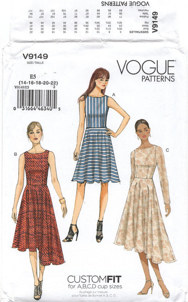 Vogue 9149 Fit and Flare Dress with Optional Shaped Hemline, Uncut, Fa Patterns Central Vogue 9149 Fit and Flare Dress with Optional Shaped Hemline, Uncut, Fa Patterns Central