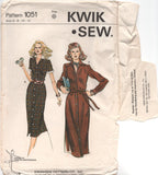 Kwik Sew 1051/52 Shirt Dress with Long or Short Sleeves, Uncut, Factory Folded Sewing Pattern Multi Size 6-12 or 14-20