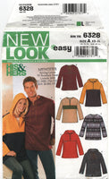 New Look 6328 Unisex Sweatshirts with or without Hood and Closure Variations, Uncut, Factory Folded, Sewing Pattern Multi Size XS-XL
