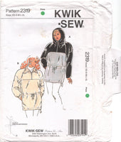 Kwik Sew 2319 Pullover Drawstring Jacket with Hood or Ribbed Collar, Partially Cut, Factory Folded, Sewing Pattern Multi Size XS-XL
