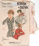 Kwik Sew 504 Long Sleeved Cardigan in Three Variations, Uncut, Factory Folded, Sewing Pattern Multi Size 32.5-45
