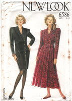 New Look 6586 Single or Double Breasted Dress with Pleated or Fitted Skirt, Uncut, Factory Folded Sewing Pattern Size 8-18