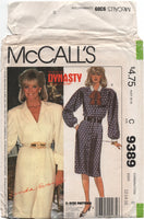 McCall's 9389 Linda Evans Dynasty Front Buttoned Dress with Bow, Uncut, Factory Folded, Sewing Pattern Size 12-16