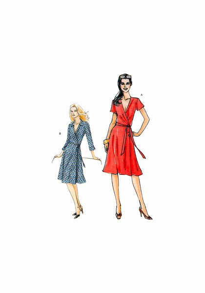 Vogue 8379 Softly Pleated Wrap Dress with Sleeve Variations, Uncut, Factory Folded Sewing Pattern Size 16-22