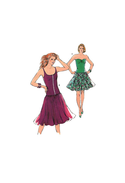 Kwik Sew 1721 Strapless or Scoop Neckline, Drop Waist Dress with Flared Skirt, Uncut, Factory Folded Sewing Pattern Multi Size 31.5-41.5